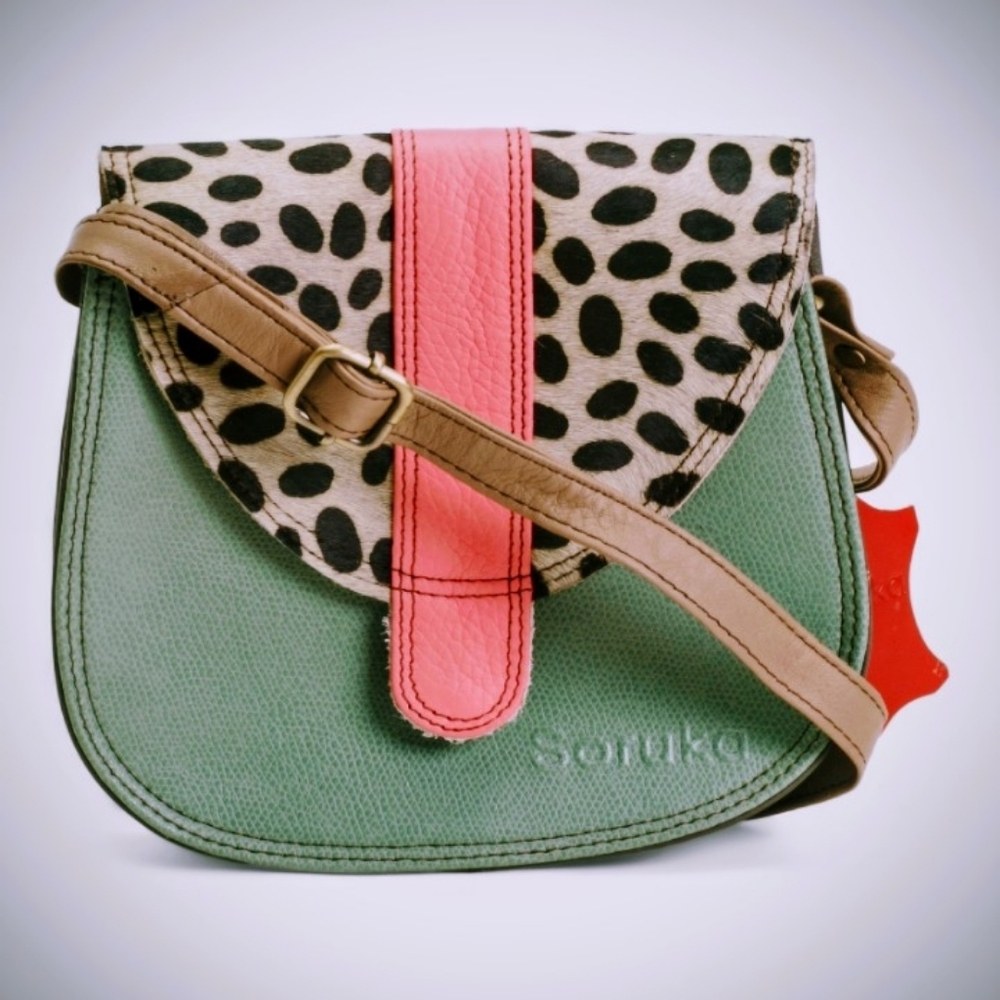 Mint Green and Pink Leather (SORUKA) Purse